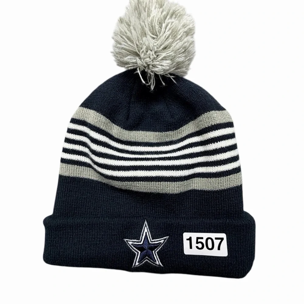 Dallas Cowboys Knit Beanie‎ Hat Pom Pom Navy Gray NFL Football Winter Cap OSFA